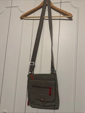 Sherpani Olive Messenger Bag with Red Accents